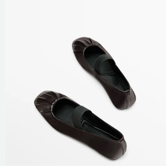 Massimo Dutti Gathered Stretch Ballet Flats in Brown - Picture 3 of 5